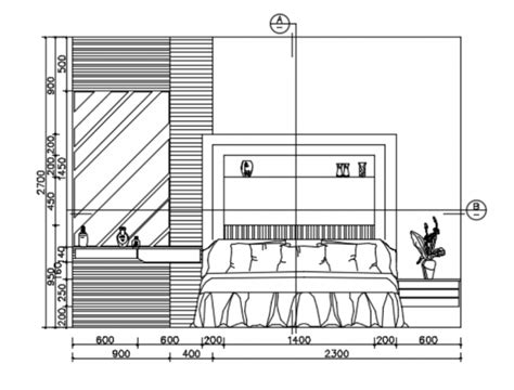 Bedroom elevation, sectional elevation, plan and .